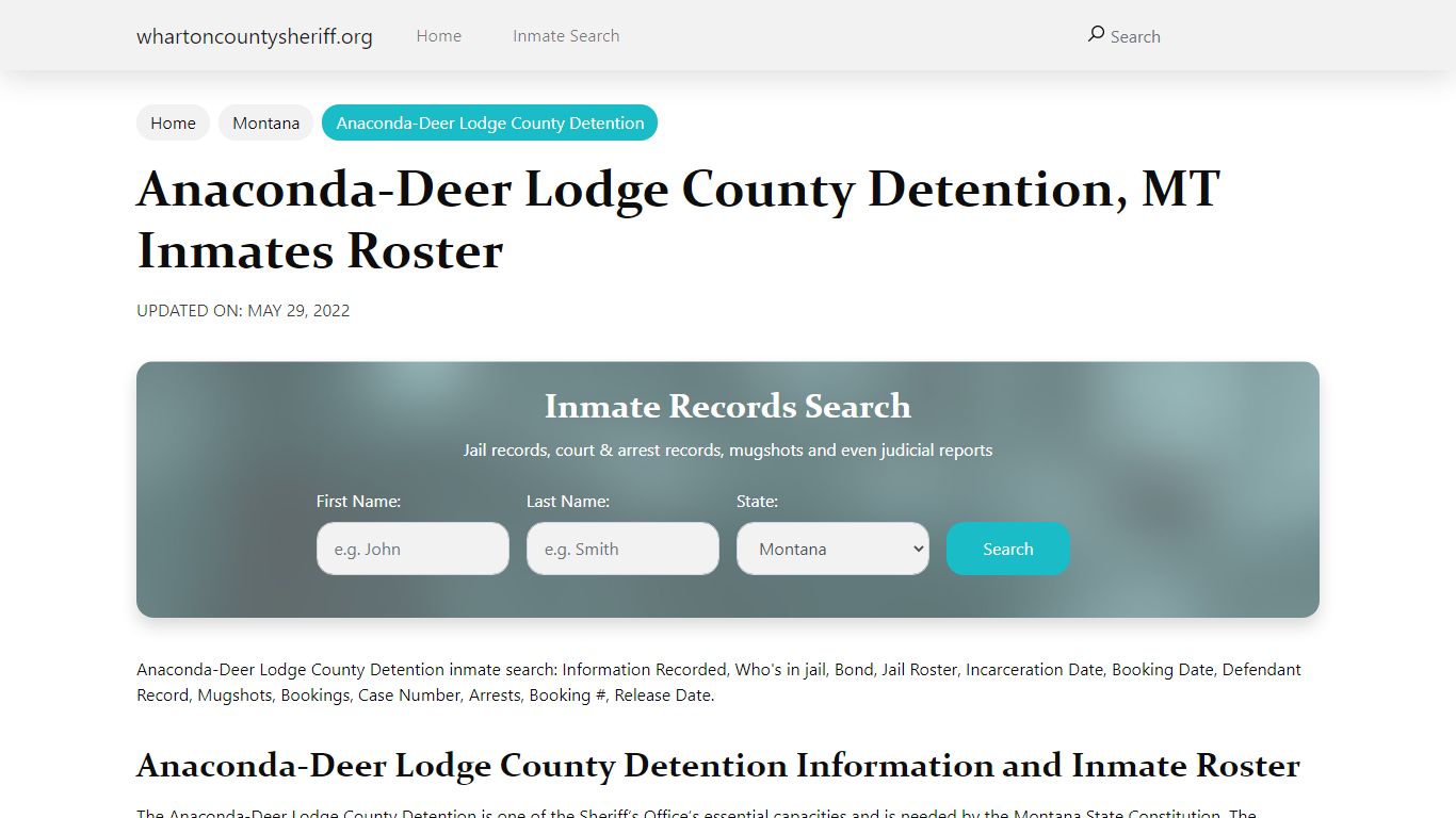 Anaconda-Deer Lodge County Detention, MT Jail Roster, Name ...